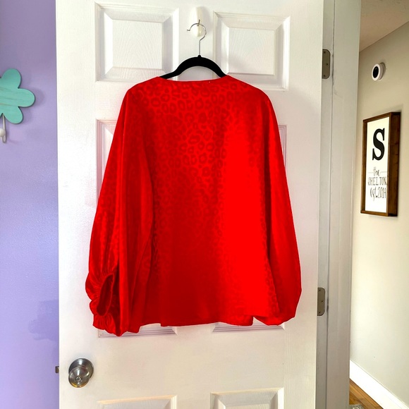 Posh Boutique Red Silk Dolman Sleeve Blouse - Picture 2 of 2